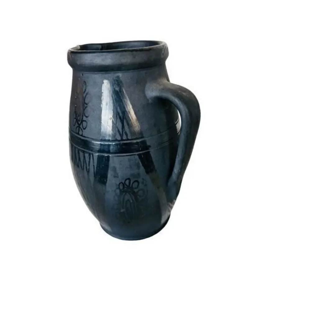 Vintage Pottery‎ Pitcher Charcoal/Black Abstract Design Artist Signed 8